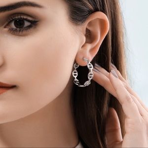 Any 2/$20! Silver Emblem 3/4 Hoop Stud Earrings